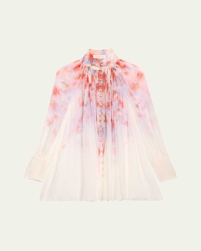 Crush Smocked Long-Sleeve Blouse